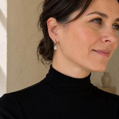 Moissanite huggie hoop earrings detail 3