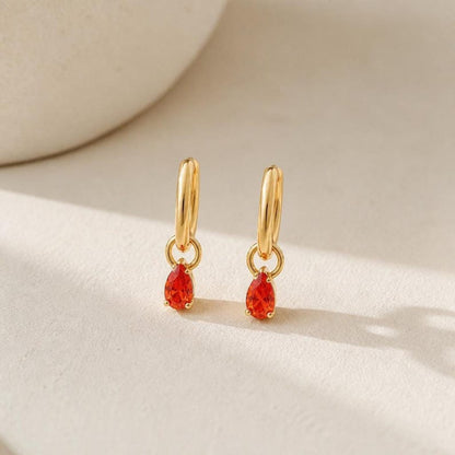 Pair of red garnet CZ huggie hoop earrings