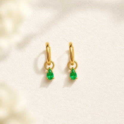 Green emerald CZ huggie hoop earrings
