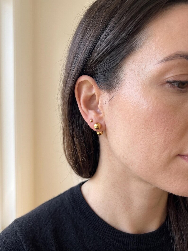 Side profile of double-sided ball stud earring