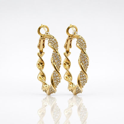 Twisted crystal pave hoop earrings
