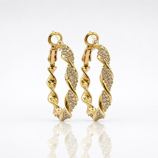 Twisted crystal pave hoop earrings