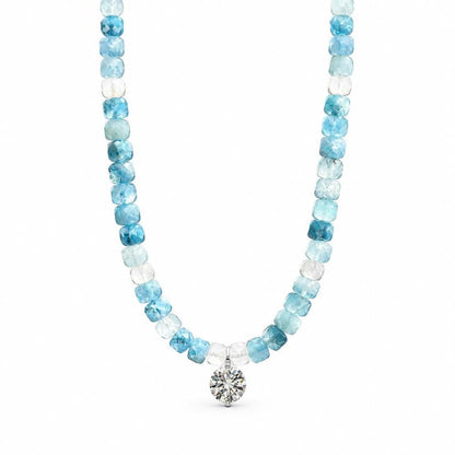 Full length view of beaded gemstone necklace