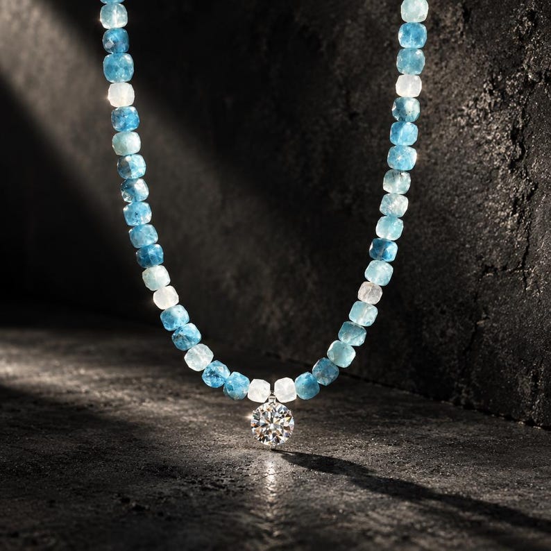 Moissanite pendant close-up with prong setting