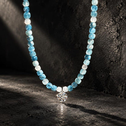 Moissanite pendant close-up with prong setting