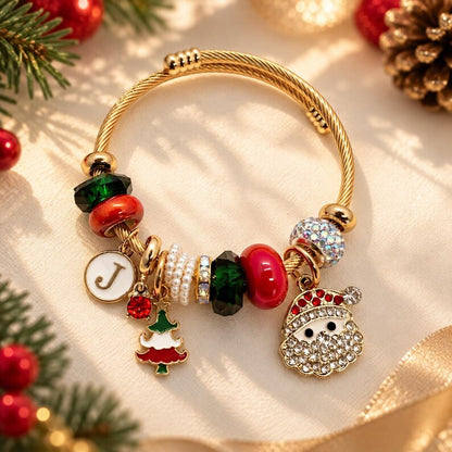 Christmas charm bracelet styled with holiday outfit