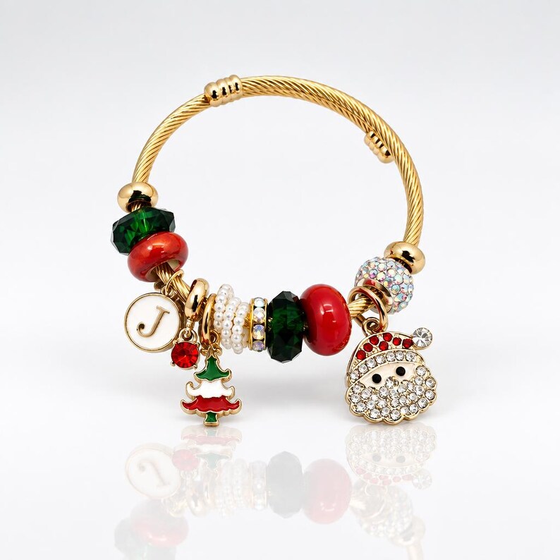Christmas charm bracelet with gold-tone adjustable chain