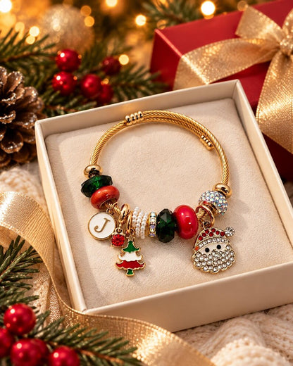 Christmas charm bracelet close-up on wrist