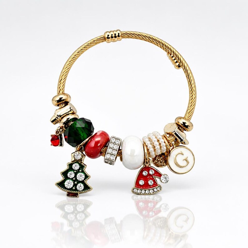Christmas charm bracelet with red and green beads
