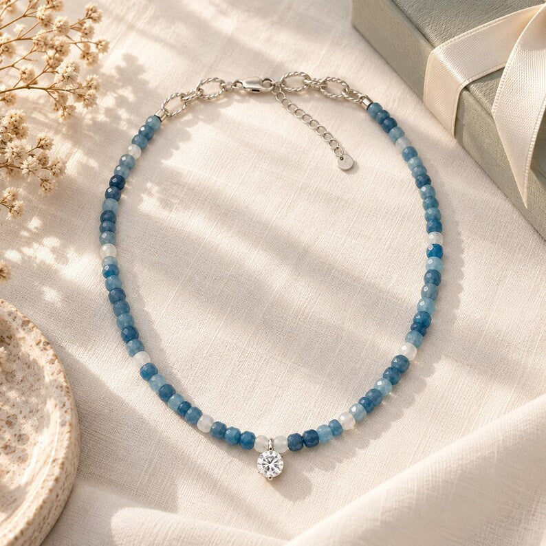 Final detail shot of aquamarine moonstone necklace