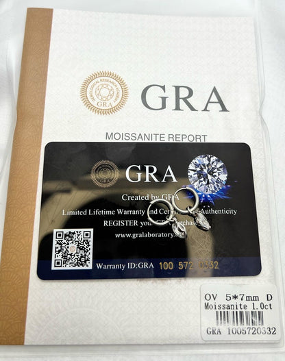 GRA moissanite report document with earrings