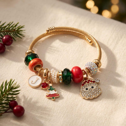 Personalized Christmas charm bracelet with initial charm