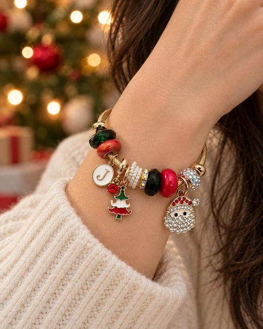 Christmas charm bracelet with Santa and tree charms