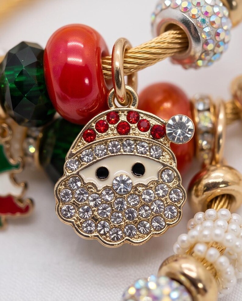 Christmas charm bracelet laid flat showing full design