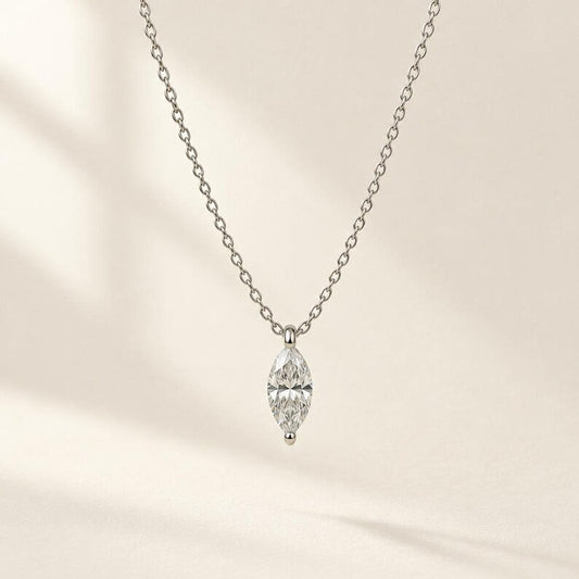 Silver marquise moissanite floating pendant necklace