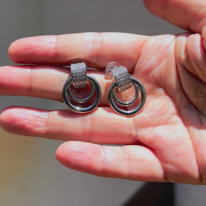 Crystal Pavé Double Hoop Earrings | Geometric Minimalist Jewelry