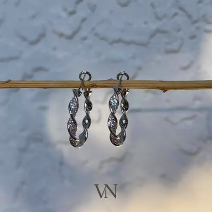 Twisted Crystal Pavé Silver Hoops