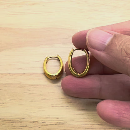 Gold Oval 15mm Huggie Hoop Earrings