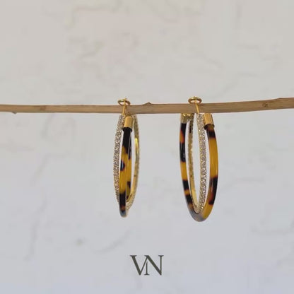 Tortoiseshell Gold Resin Hoop Earrings