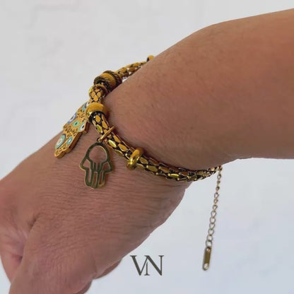 Gold Evil Eye Hamsa Bracelet