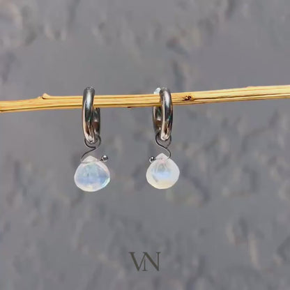 Moonstone Silver Huggie Hoops