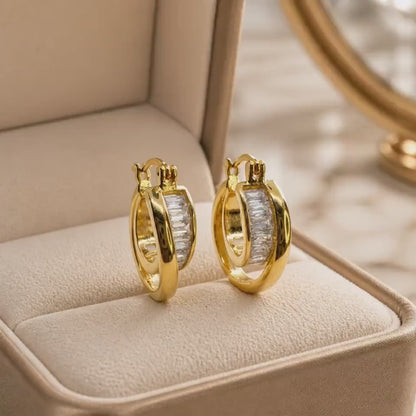 Emerald Cut Crystal Hoop Earrings
