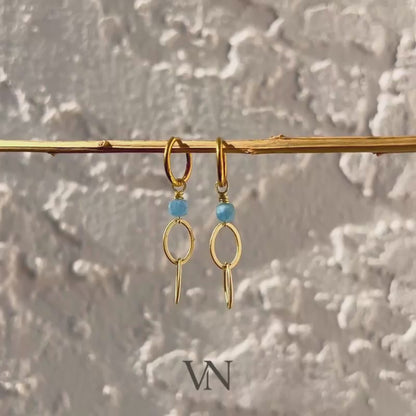 Gold Aquamarine Huggie Hoop Earrings