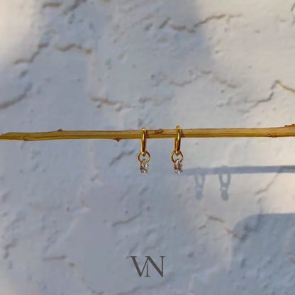 Teardrop CZ Gold Huggie Hoops