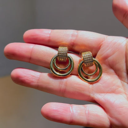 Pavé Double Circle Drop Earrings
