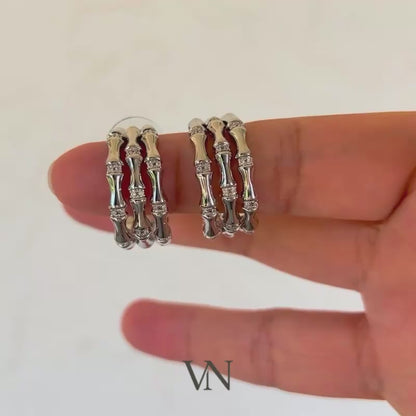 Bamboo Crystal Pavé Silver Earrings