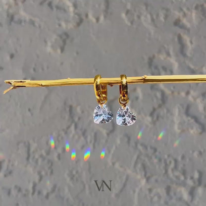 Crystal Heart Huggie Hoops
