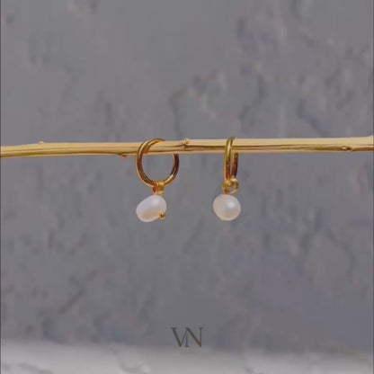 Freshwater Pearl Gold Hoop Earrings