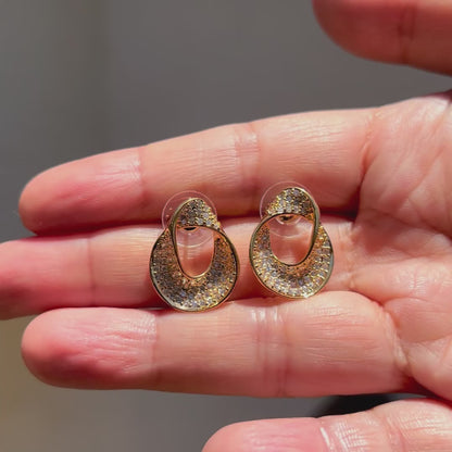 Crystal Pavé Ribbon Stud Earrings — Gold & Silver Minimalist Everyday