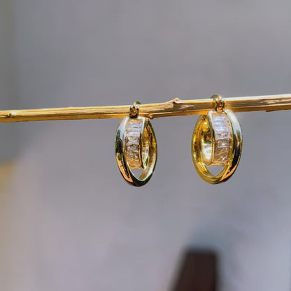 Emerald Cut Crystal Hoop Earrings