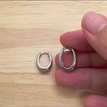Silver Oval 13mm Huggie Hoop Earrings