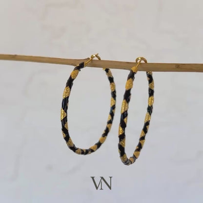 Textured Black & Gold Hoop Earrings