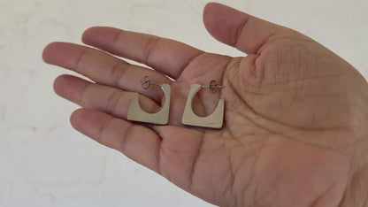 Square Geometric Hoop Earrings with crystal pavé